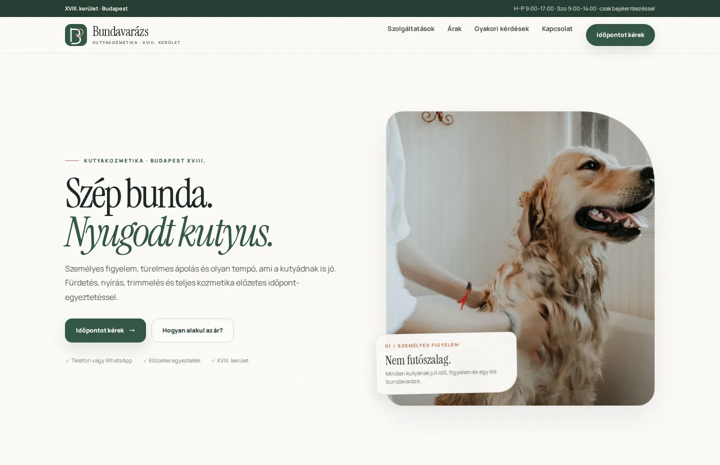 Bundavarázs – desktop nézet a weboldalról