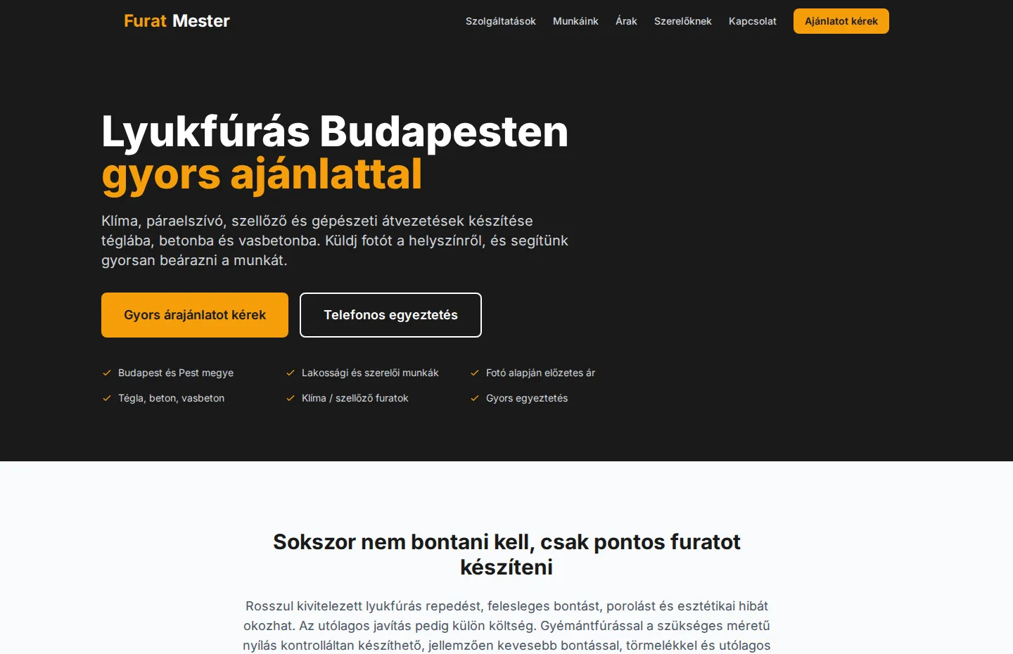 FuratMester – desktop nézet a weboldalról