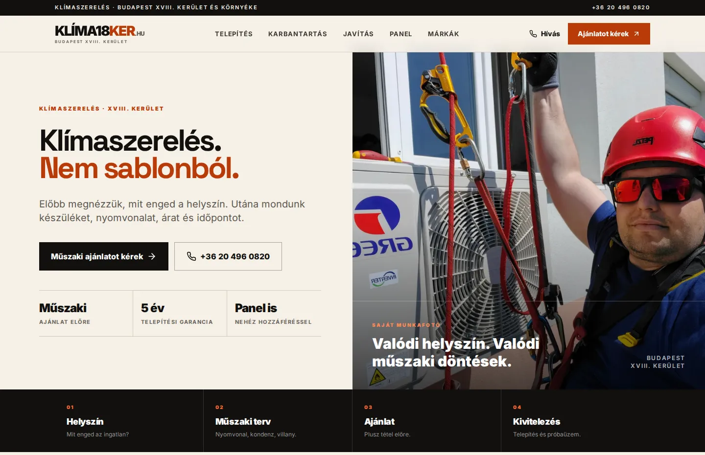 Klíma18ker – desktop nézet a weboldalról