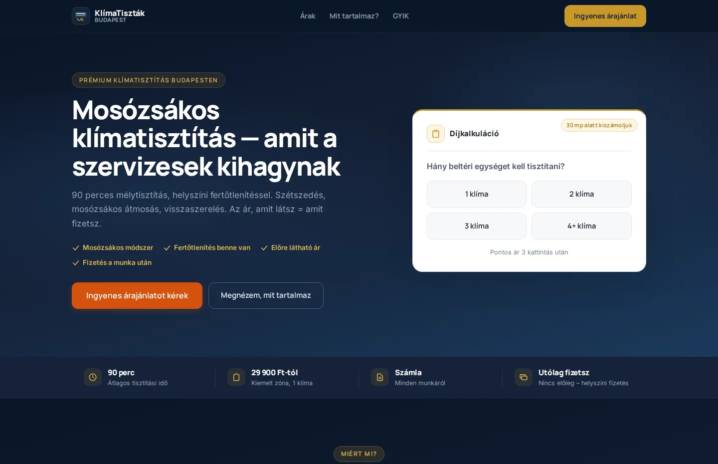 A KlímaTiszták weboldal desktop, tablet és mobil bemutatója